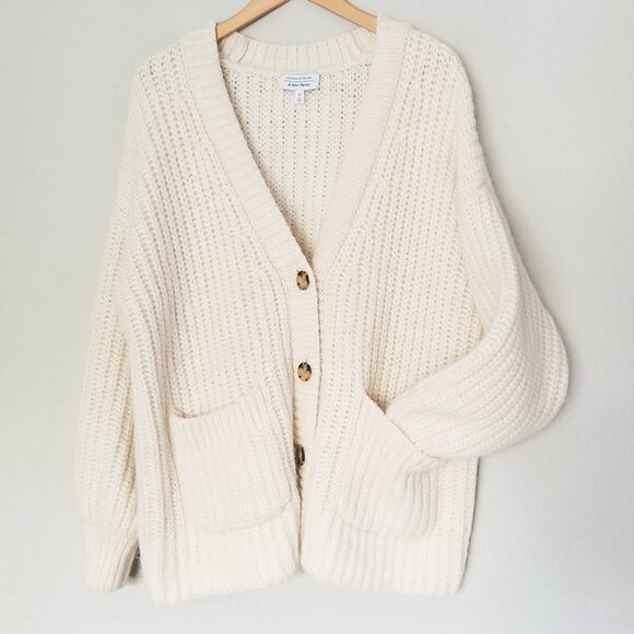 & Other Stories Oversized Rib Knit Cardigan S Alpaca Wool Blend Cream Chunky - Picture 12 of 16